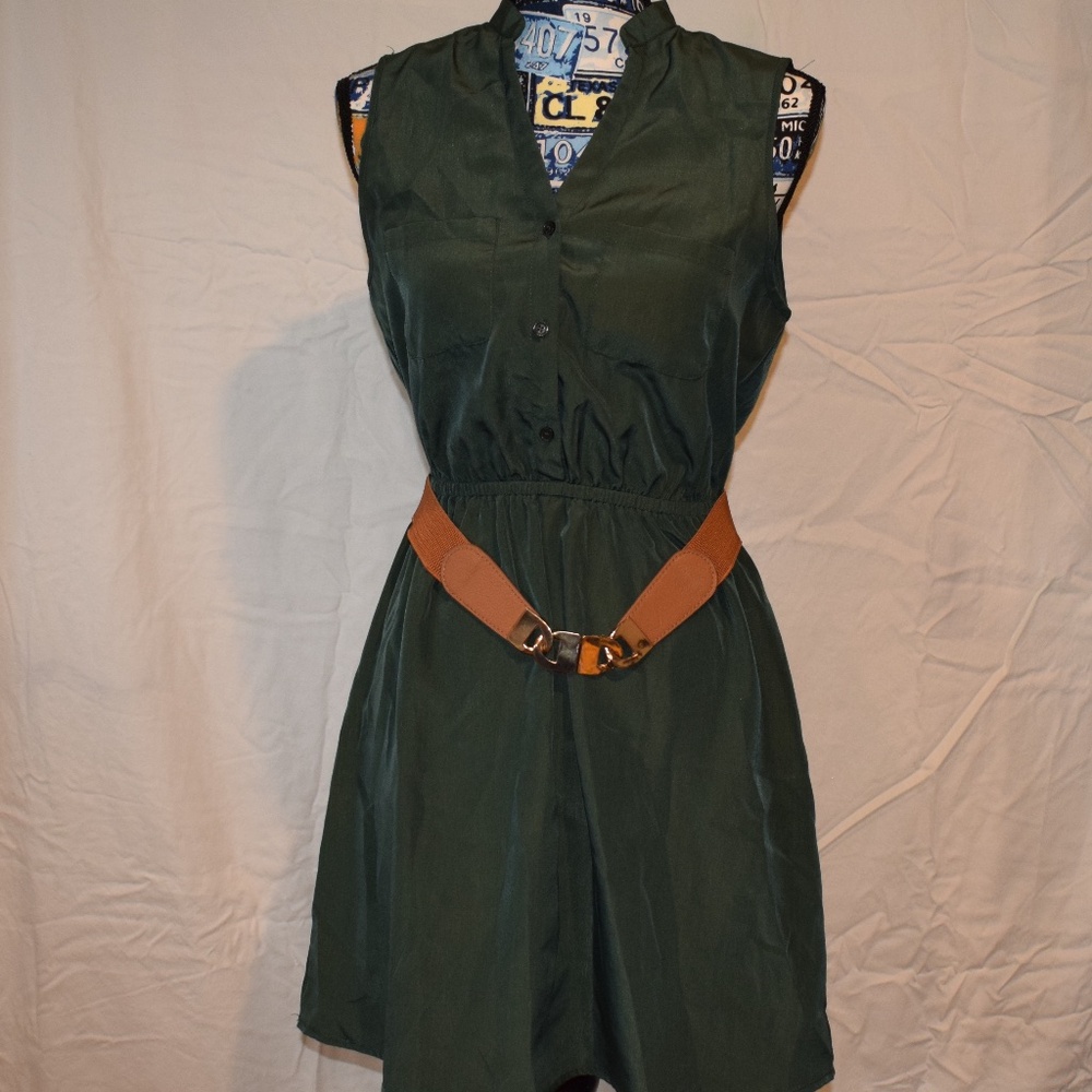 Midi Sleeveless Casual Dress with Belt